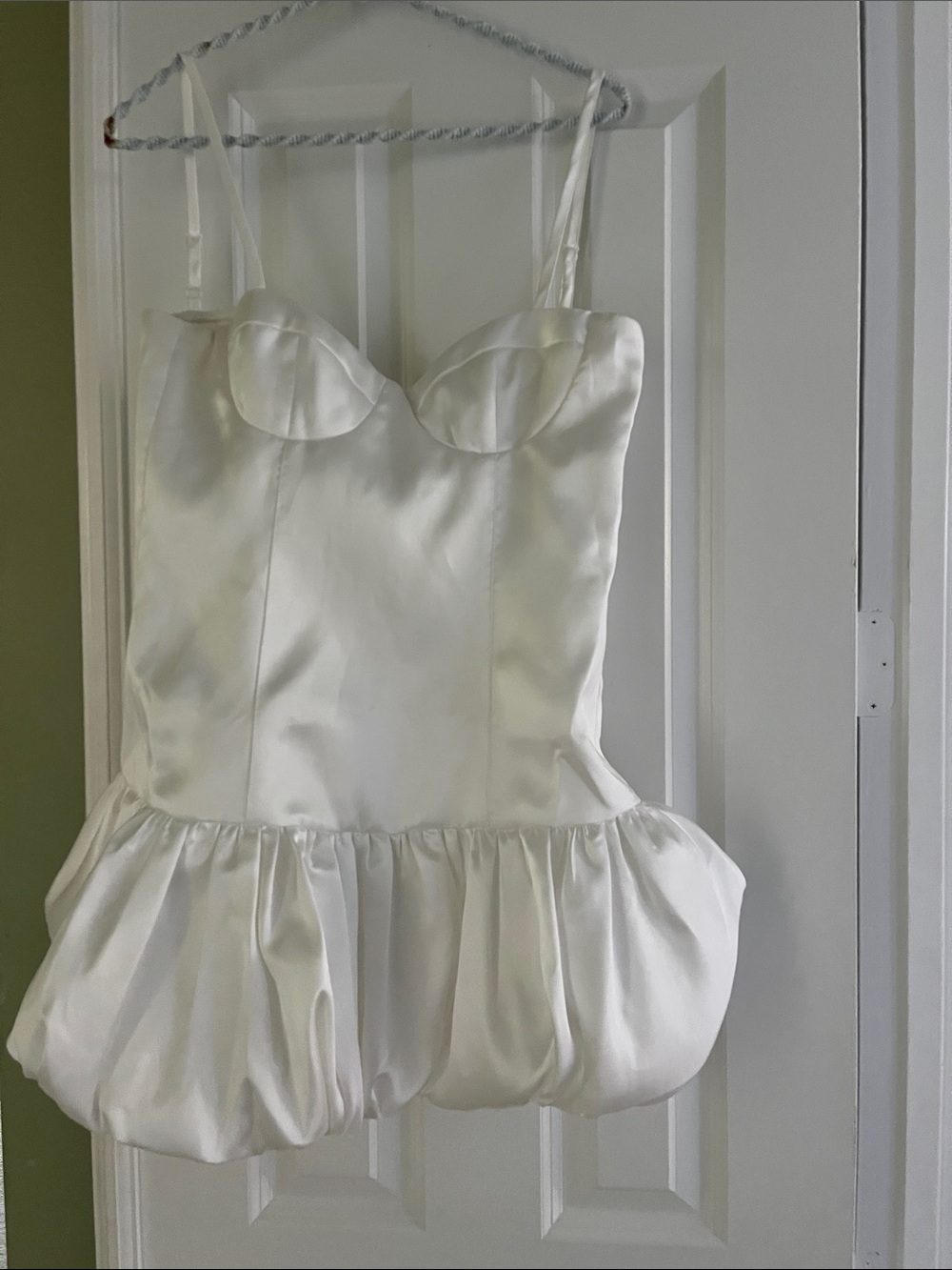 Nasty Gal White Satin Bustier Babydoll Slip with Gathered Hem